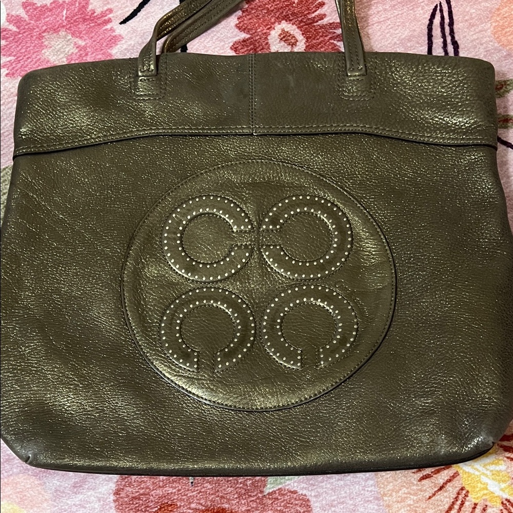 Coach Olive Leather Tote with Embossed Logo